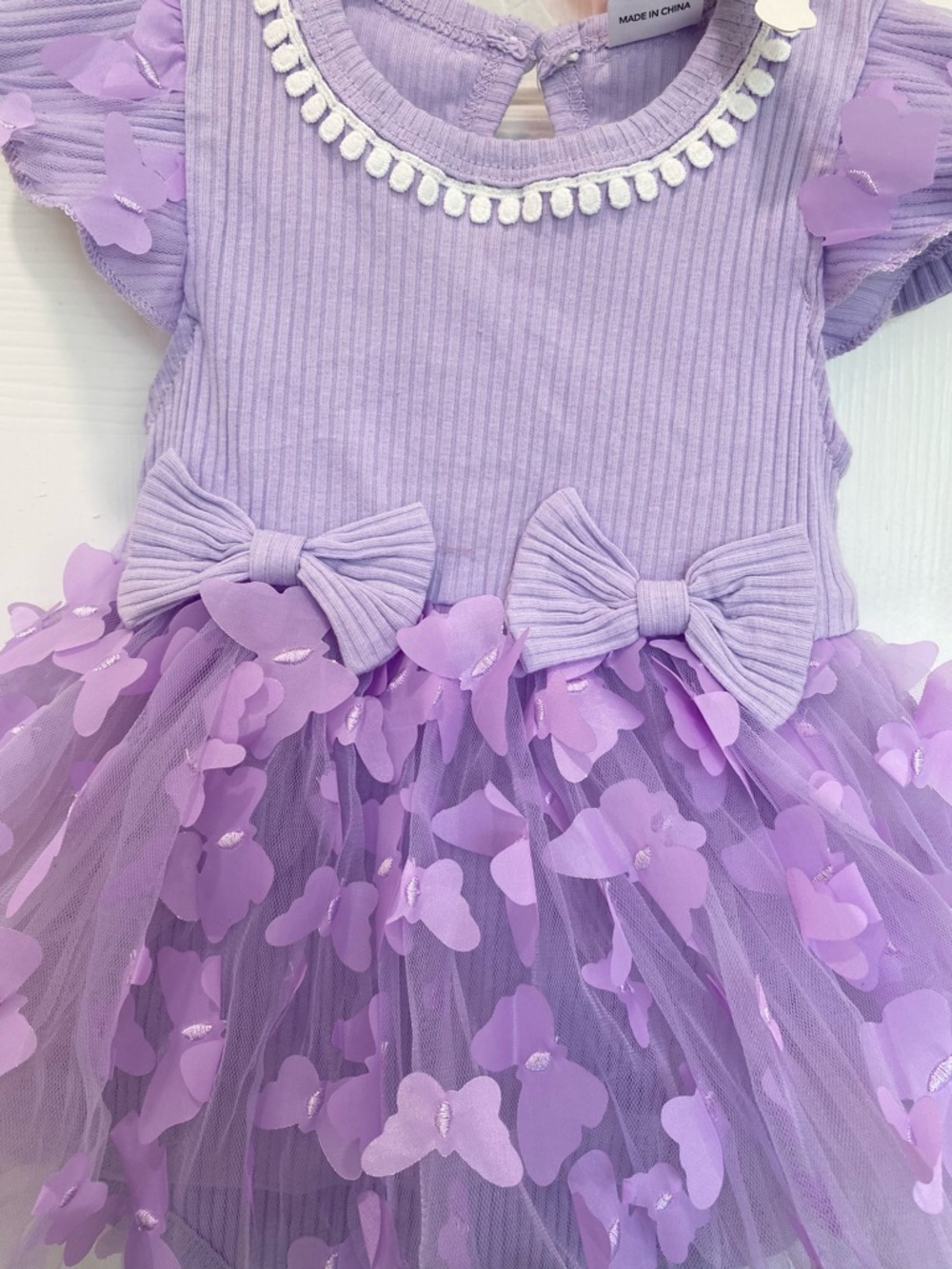 Baby Girl Lavender 3D Butterfly Tutu Romper Dress with Headband, Size 9-12M - Picture 7 of 11